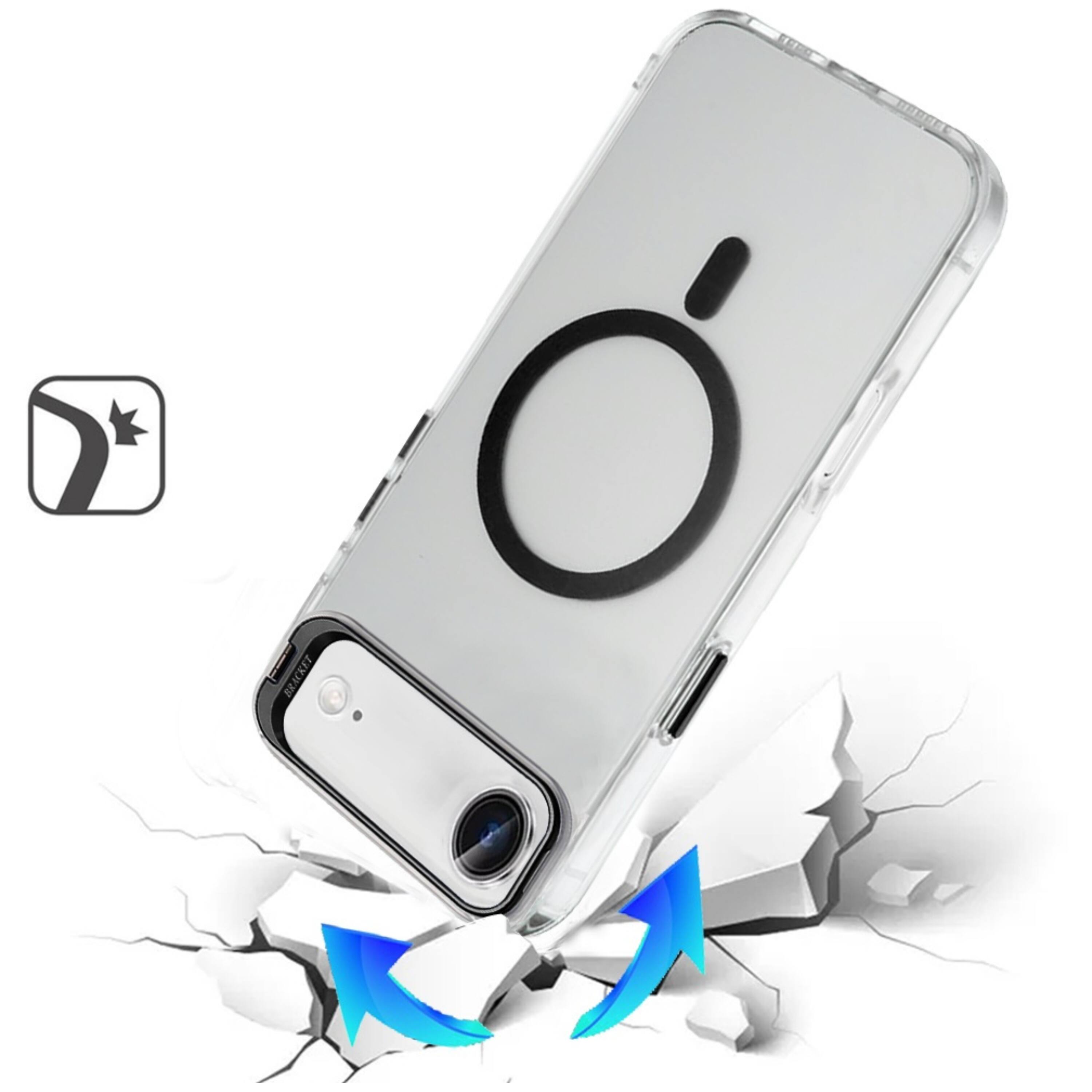 Angle. Kitcheniva - Metallic Camera Stand Magnetic Circle Case With Tempered Glass For iPhone Air Black - Black.