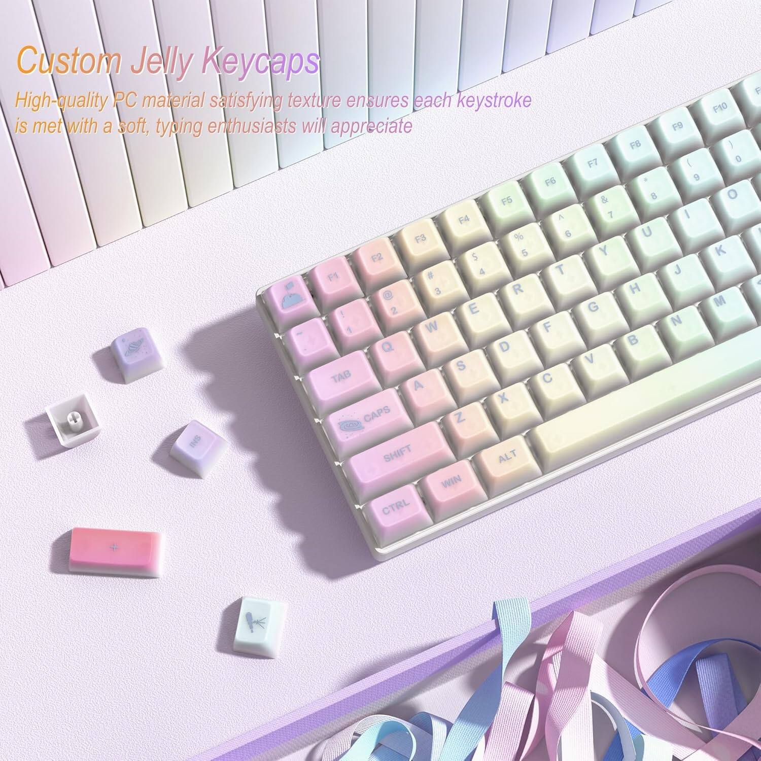 Custom Jelly Keycaps

High-quality PC material satisfying texture ensures each keystroke is met with a soft, typing enthusiasts will appreciate

F6 F5 F4 A F3 % 6 F2 S 5 F1 # 4 T 3 R ! 2 E 1 W F D S TAB C A x CAPS Z 150O INS SHIFT ALT WIN CTRL F7 & 7 Y G V FB  U H  F9 I 9 I J N F10 I 0 o K M  I