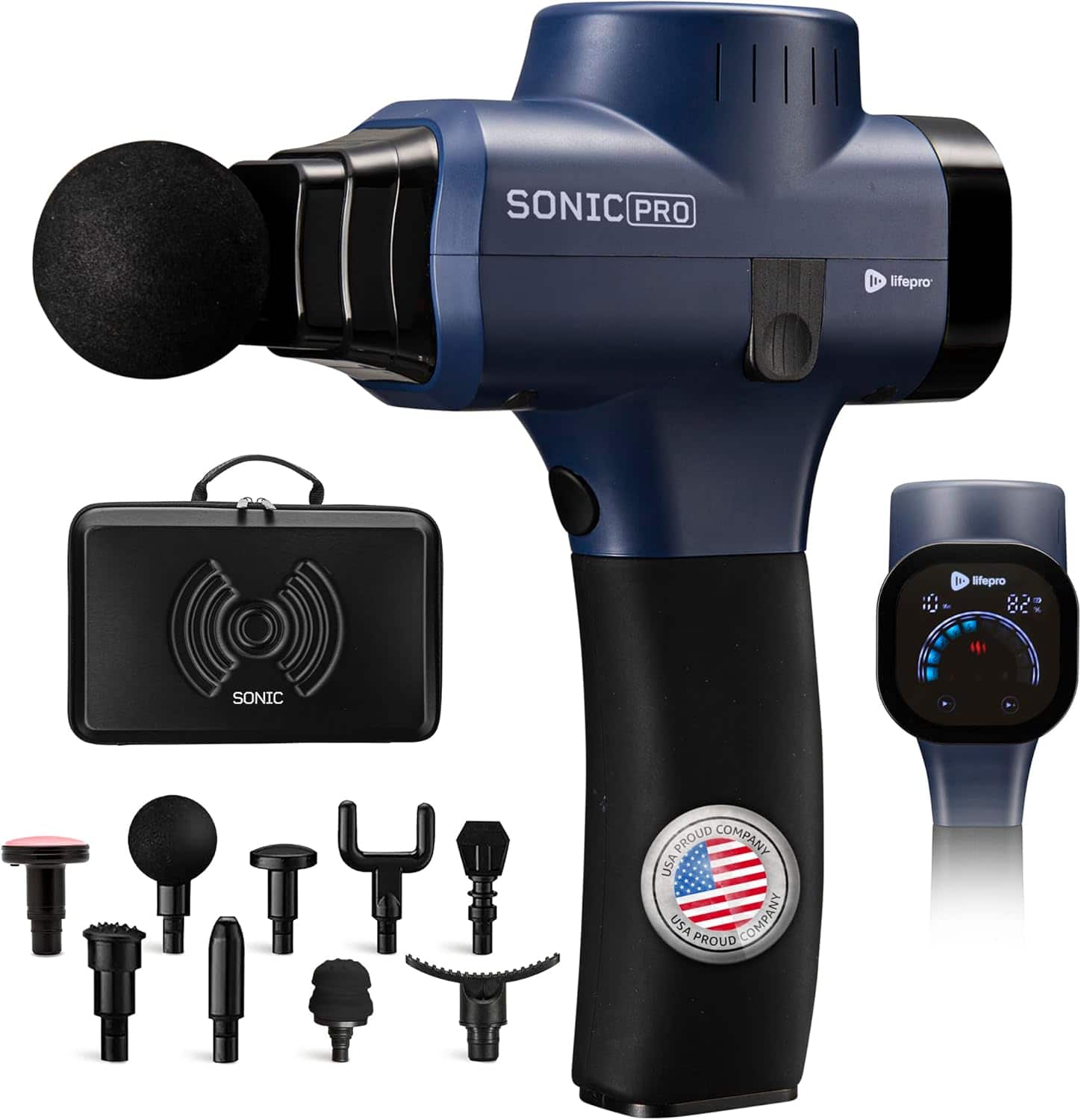 LifePro - Sonic Pro Deep Tissue Massage Gun Handheld Muscle Massager for Full Body Recovery - Blue