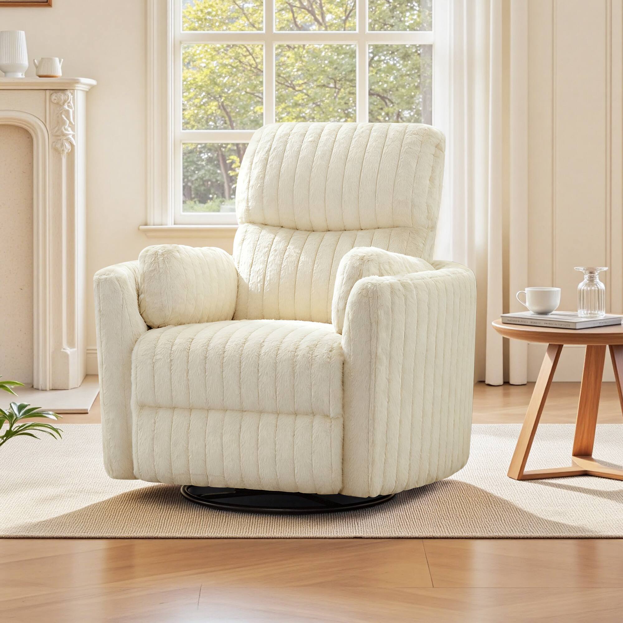 Alt View 7. KERDOM - Power Recliner Nursery Chair, Electric Swivel Rocking Glider with USB & Type-C Charge, Plush Armchair Reclining Sofa - Sand Beige.