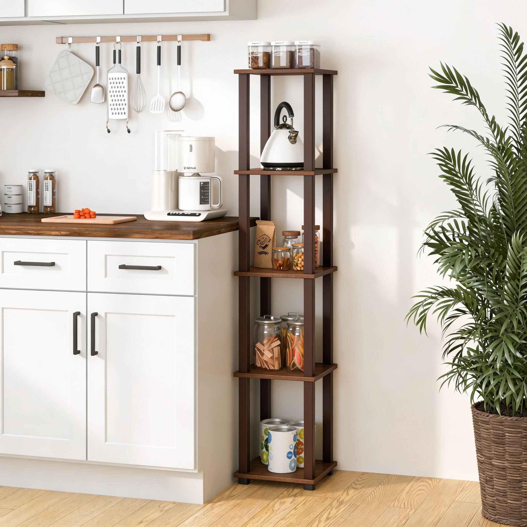 Alt View 2. HOMLUX - 5-Tier 57.7" Corner Shelf Open Shelves for Display for Living Room and Office Organization Walnut - Walnut.