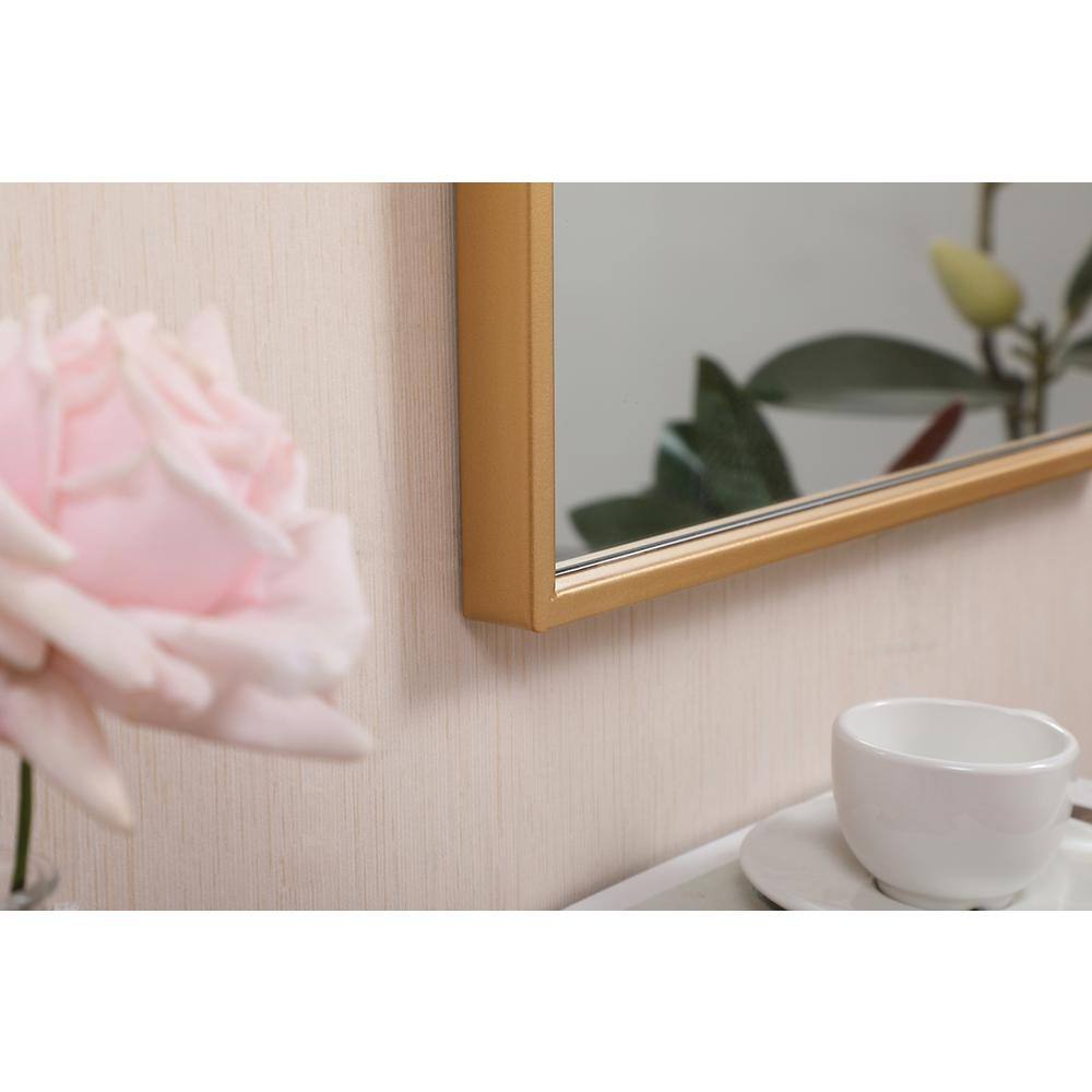 Alt View 2. Elegant Decor - Metal frame rectangle mirror 14x28 inch in brass - Brass.
