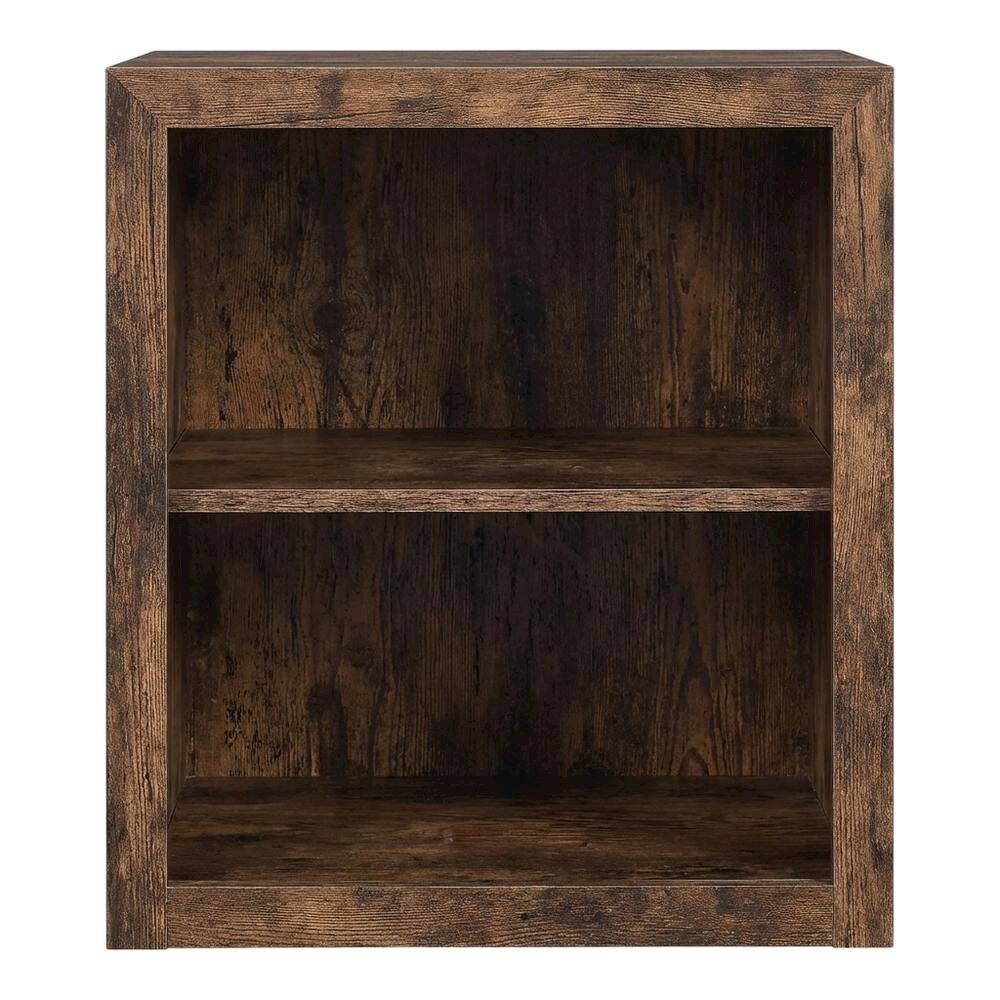 Angle. FurniFact - Barnwood Finish End Table with Shelving for Living Room or Bedroom - Brown.