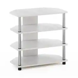 Furinno - Econ Easy Assembly 4-Tier Petite TV Stand, Stainless Steel Tubes - White Oak/Stainless Steel