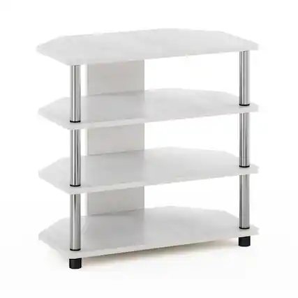 Front. Furinno - Econ Easy Assembly 4-Tier Petite TV Stand, Stainless Steel Tubes - White Oak/Stainless Steel.