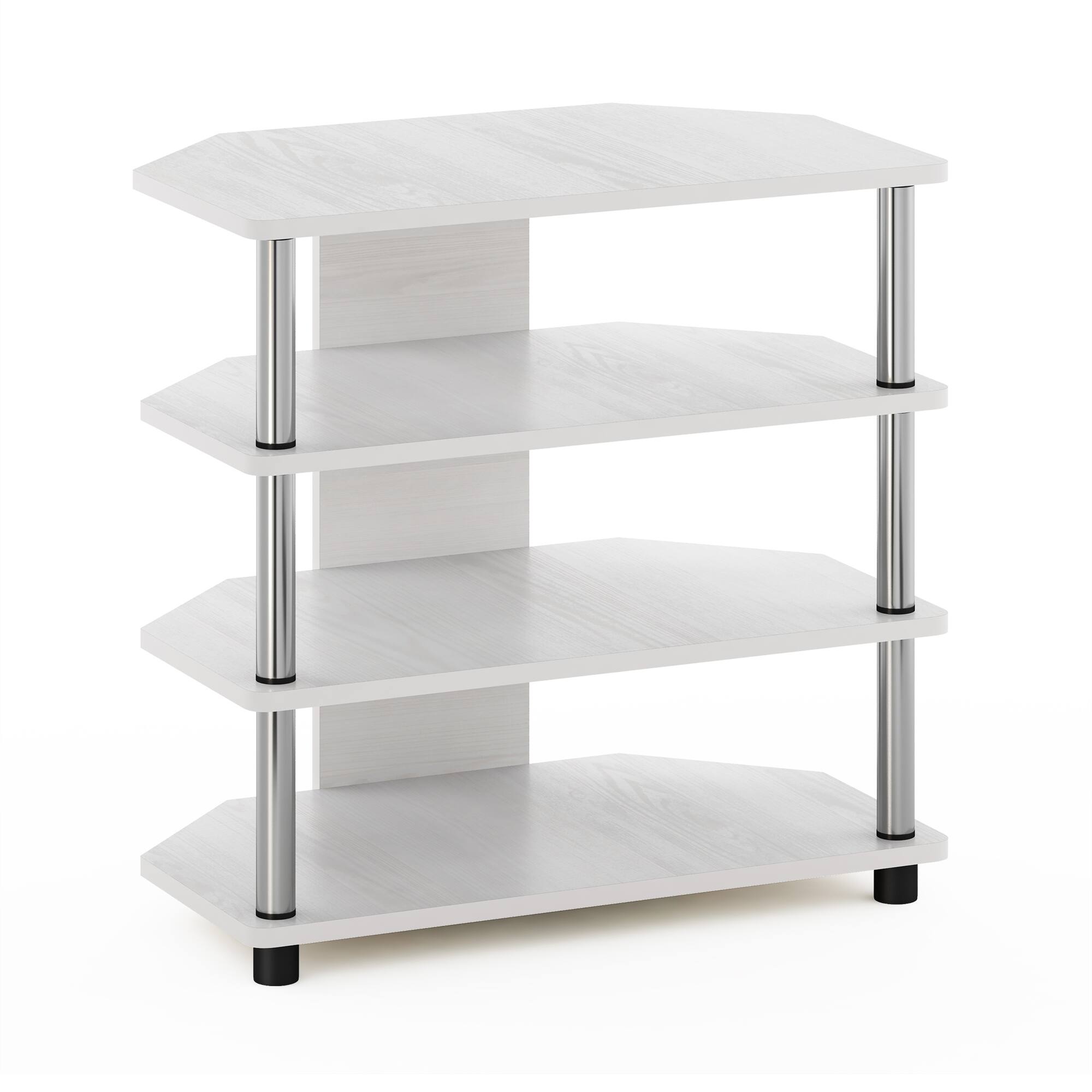 Front. Furinno - Econ Easy Assembly 4-Tier Petite TV Stand, Stainless Steel Tubes - White Oak/Stainless Steel.