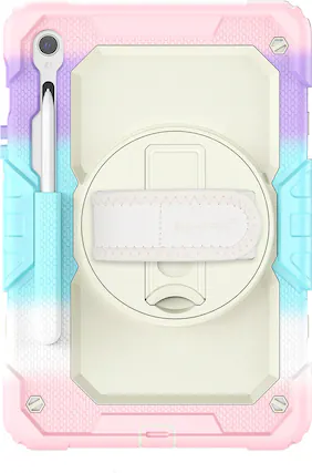 Front. SaharaCase - Raider Series Heavy Duty Case with Hand Strap for Samsung Galaxy Tab S10 Lite (2025), Tab S10 FE, S9 and S9 FE - Sunset Sorbet.