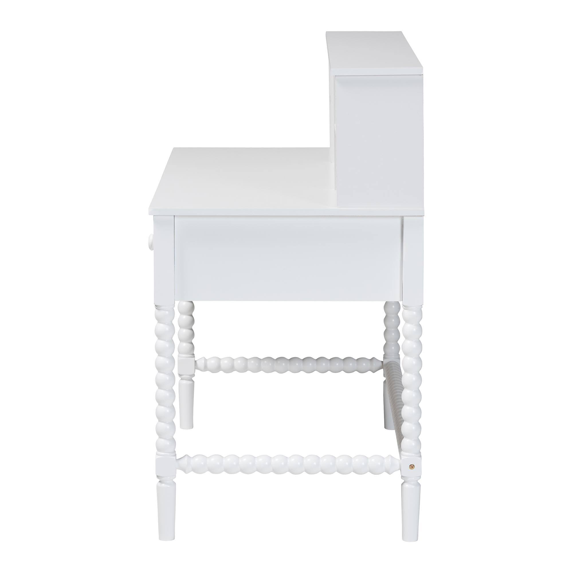 Back. Baxton Studio - Baxton Studio Archwood Writing Desk with Hutch - 3-Drawer Wood Desk with Bobbin Design, White - White.
