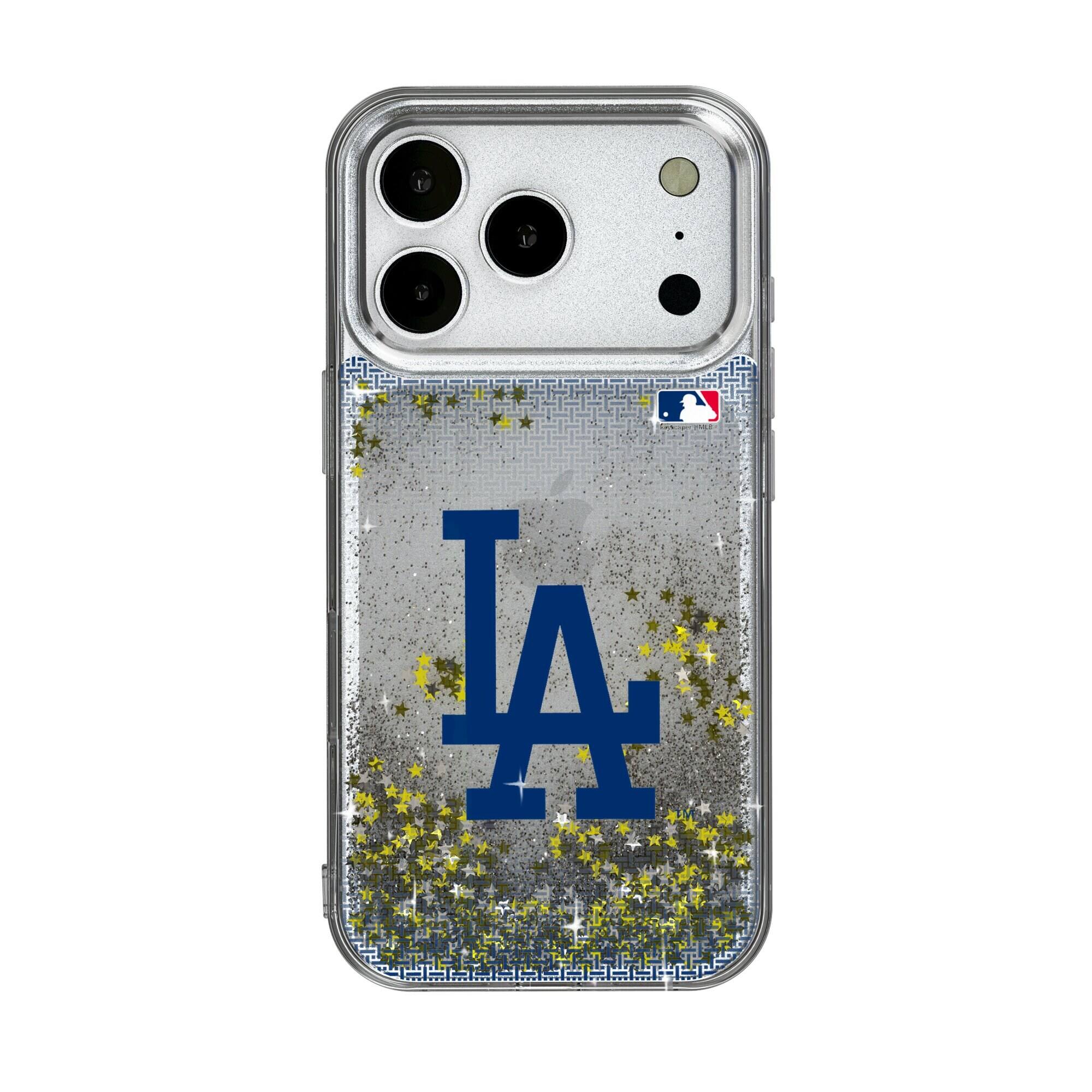 Front. Keyscaper - Los Angeles Dodgers Linen Logo iPhone Glitter Case - 15 - Multicolor.