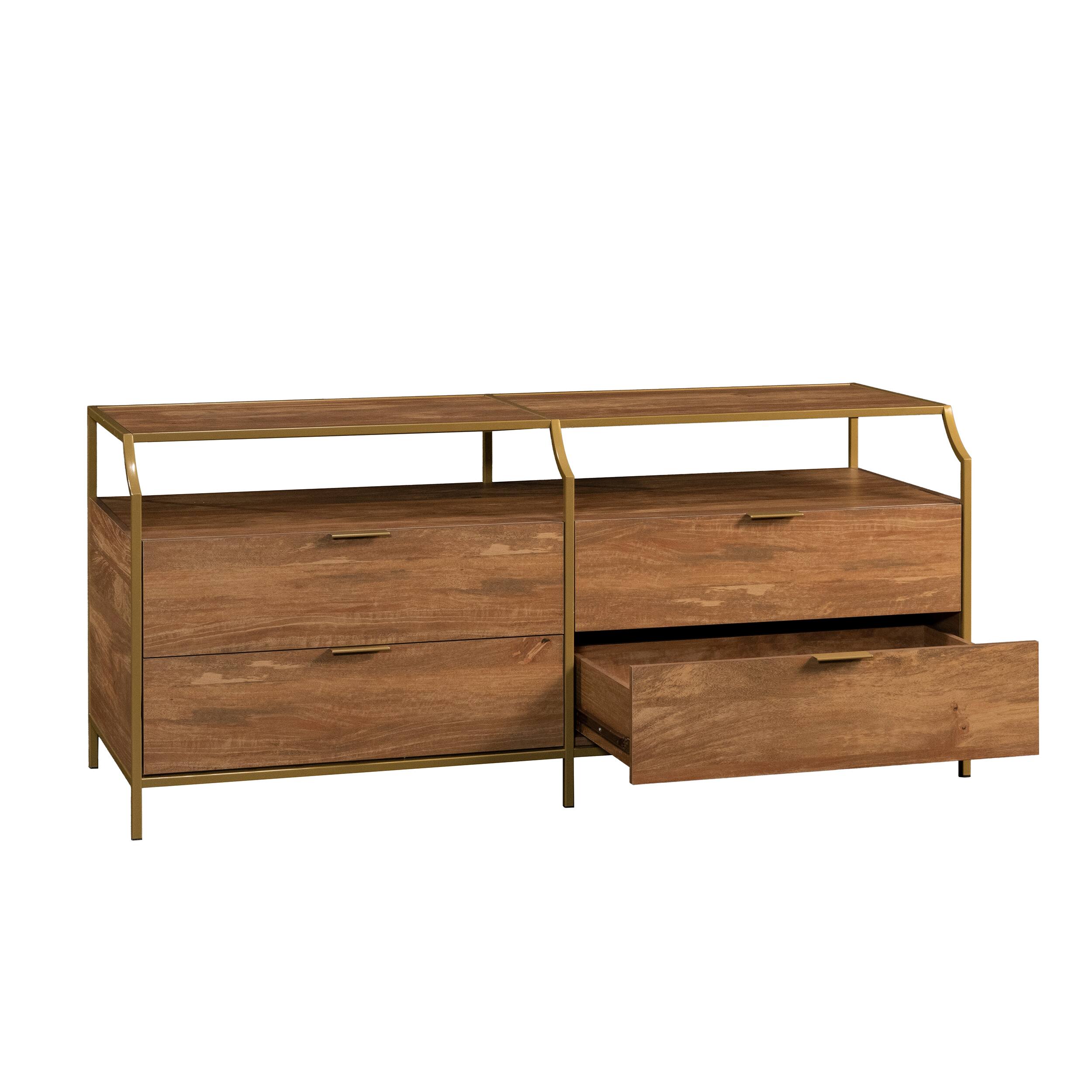 Back. Forest'nSky - Brown Wood 4 drawer 60 in. Wide Chest of Drawers with Upper Shelf for Living Room - Brown.