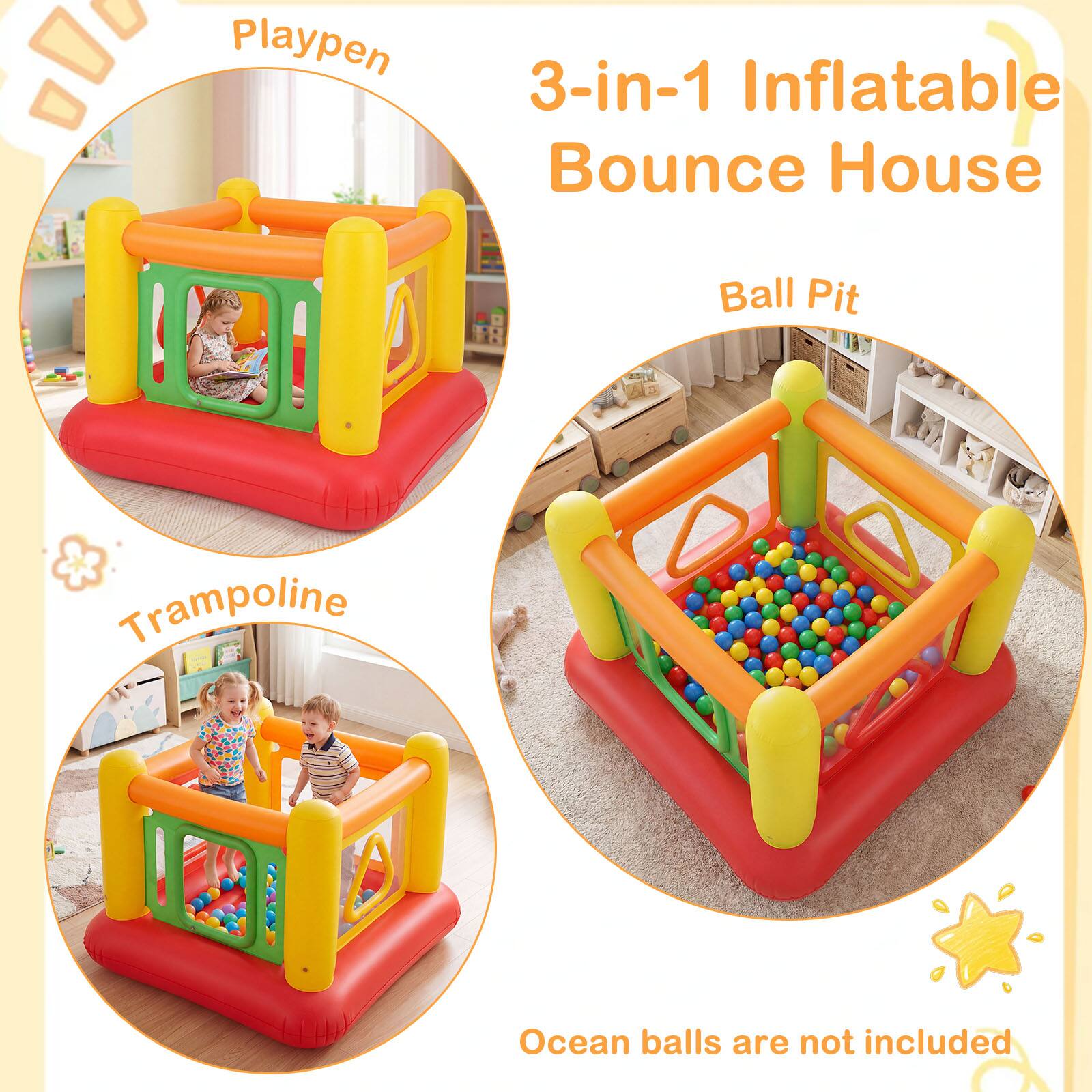 Playpen 3-in-1 Inflatable Bounce House Ball Pit Trampoline Ocean balls are not included