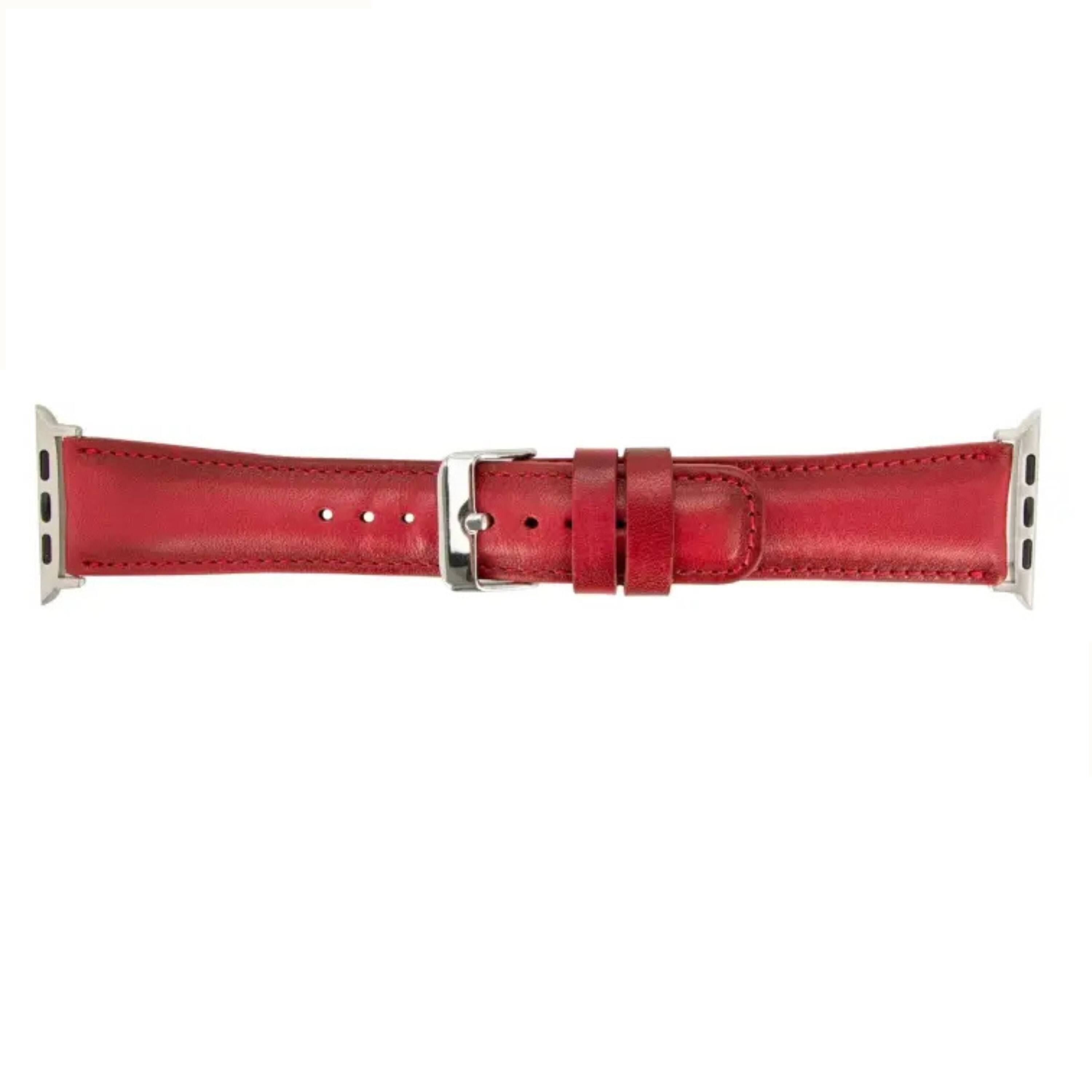 Alt View 1. Kitcheniva - Leather Watch Band Compatible With Apple Watch Ultra Series 8 7 And SE 42mm to 49mm Red - Red.