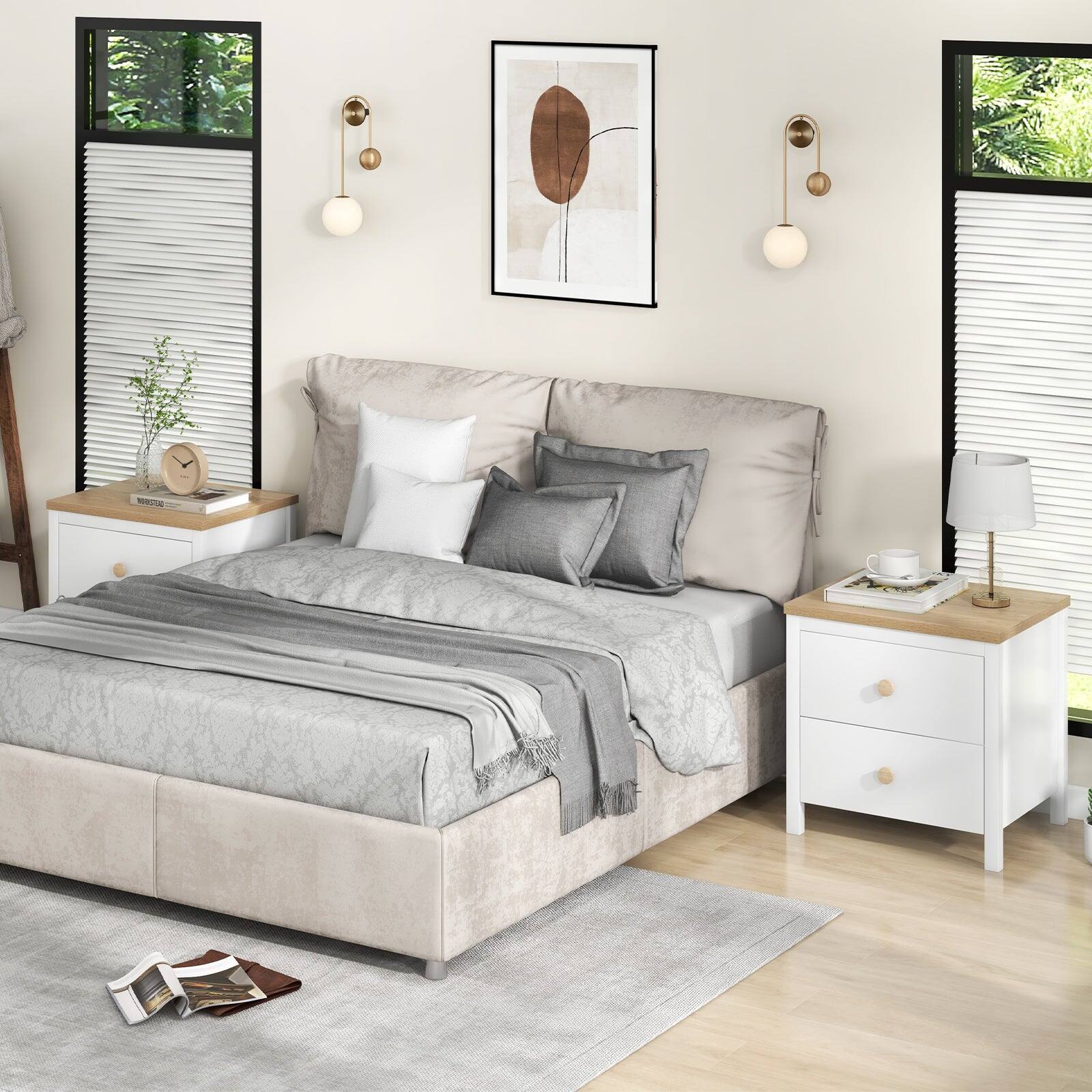 Alt View 3. Boyel Living - White 2-Drawer Nightstand with Rubber Wood Legs - White.