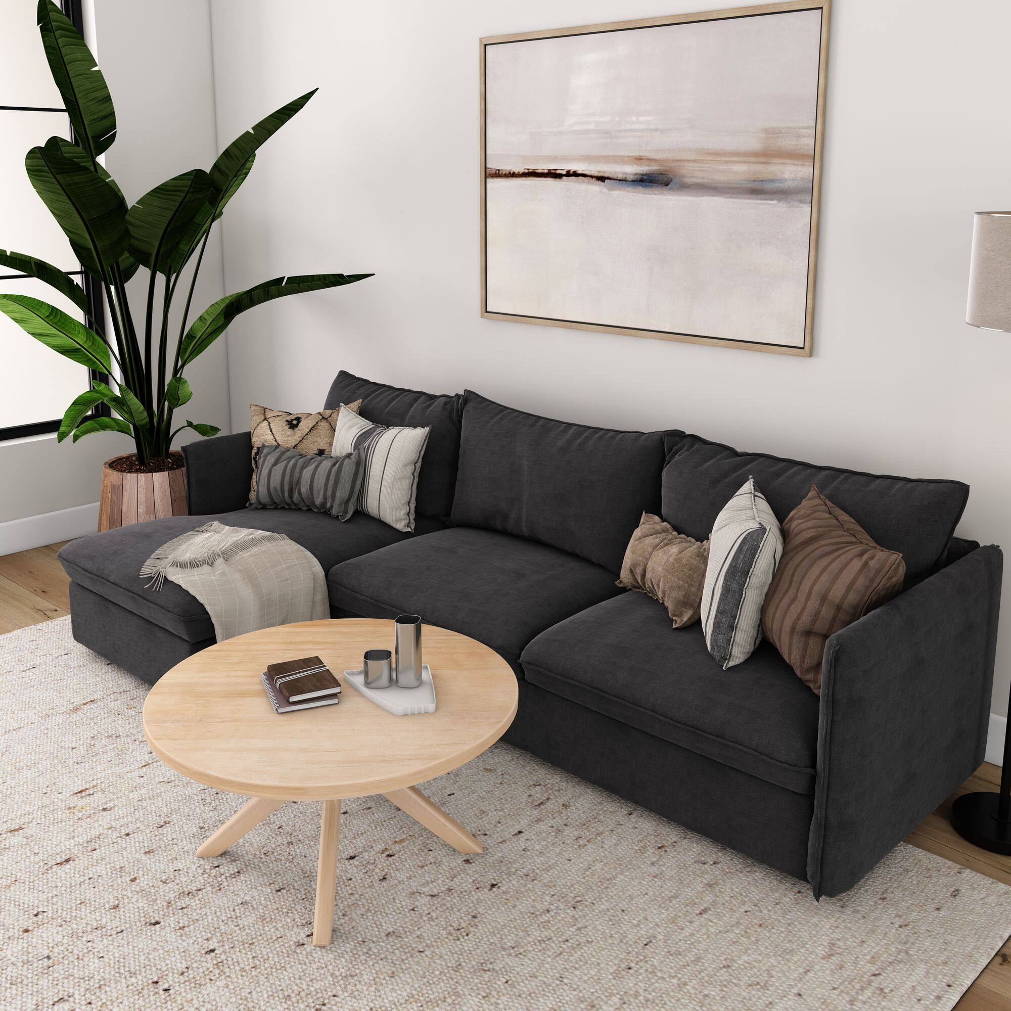 Alt View 4. Plank+Beam - Verso Round Coffee Table (36in x 36in / 910mm x 910mm), Blonde - Blonde.