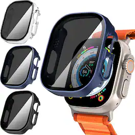 Core Tech - 3-Pack Privacy Tempered Glass Protective Case for Apple Watch 49mm - Black+Blue+Clear - Black/Blue/Clear