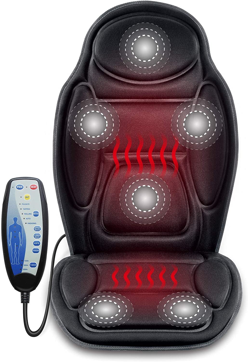 Live At Space - 6-Motor Heated Massage Seat Cushion, 2-Level Vibration for Back/Hips/Thighs, Home Office - 642146667862