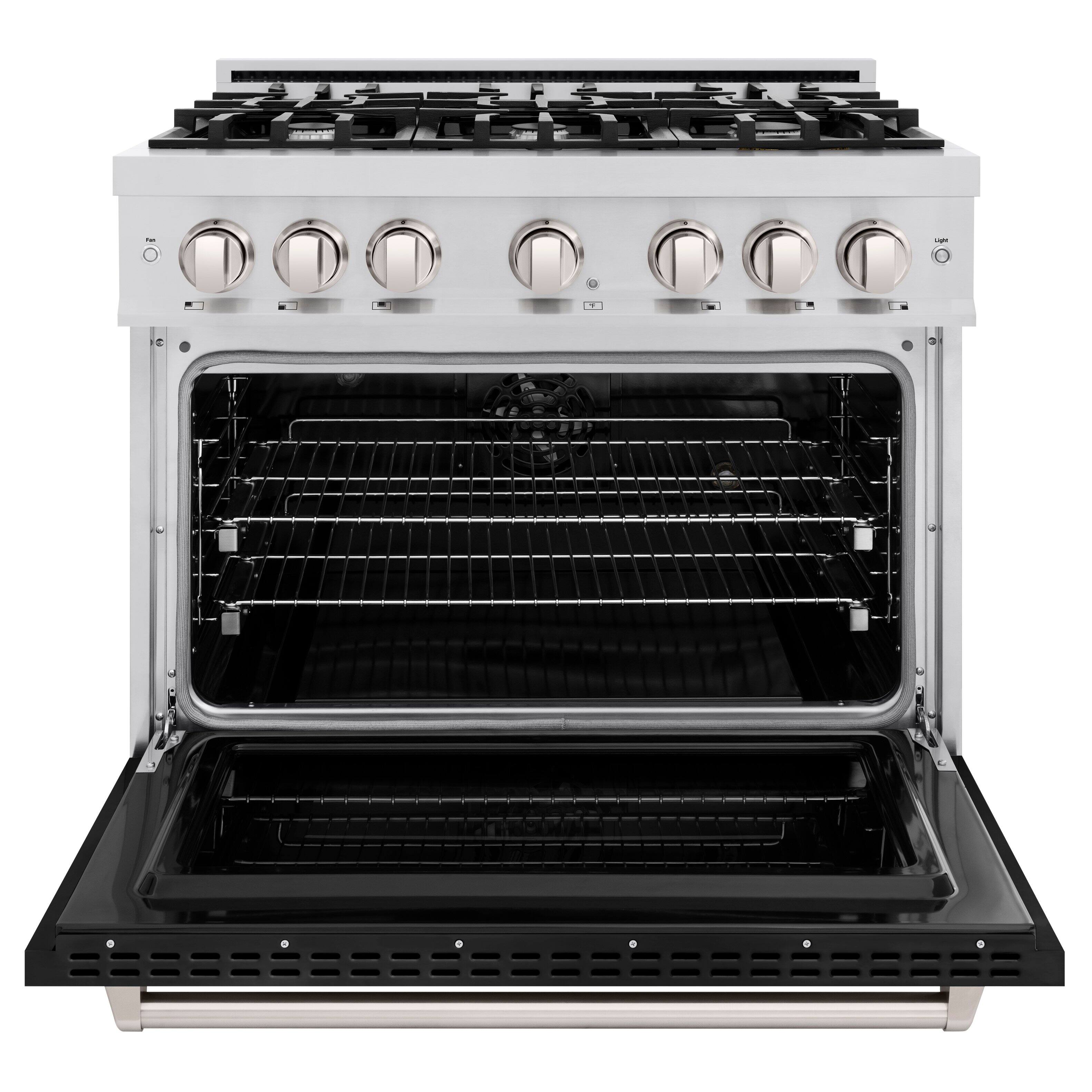 Angle. ZLINE - ZLINE 36" Classic Dual Fuel Black Matte Door Range w/ 6 Burners & Convection Oven (CDR-BLM-36) - Black Matte.