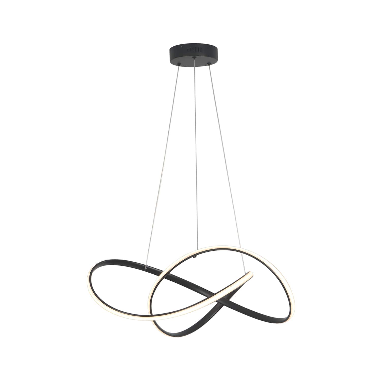 Umeiluce - Modern 40W Integrated LED Abstract Ribbon Pendant Light, 3000K Dimmable Geometric Chandelier - Matte Black
