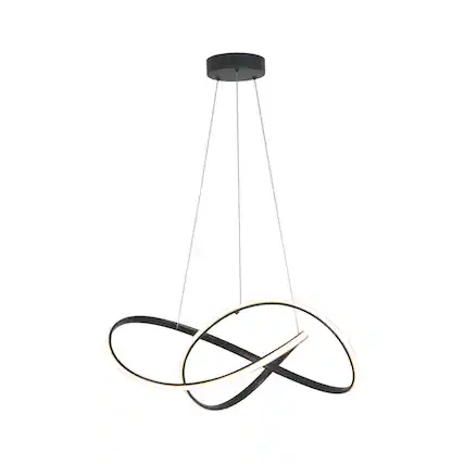 Front. Umeiluce - Modern 40W Integrated LED Abstract Ribbon Pendant Light, 3000K Dimmable Geometric Chandelier, Matte Black - Matte Black.