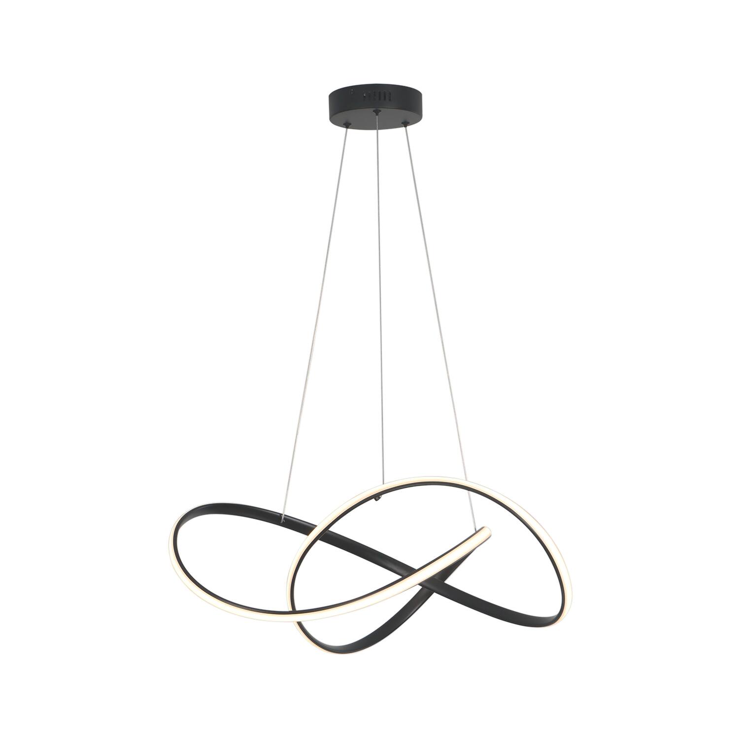 Front. Umeiluce - Modern 40W Integrated LED Abstract Ribbon Pendant Light, 3000K Dimmable Geometric Chandelier, Matte Black - Matte Black.