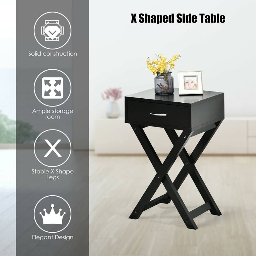 X Shaped Side Table  
- Solid construction  
- Ample storage room  
- Stable X Shape Legs  
- Elegant Design