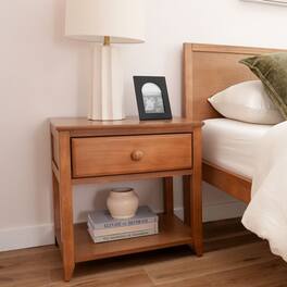 Plank+Beam - Solid Wood Nightstand with Drawer and Shelf - Pecan
