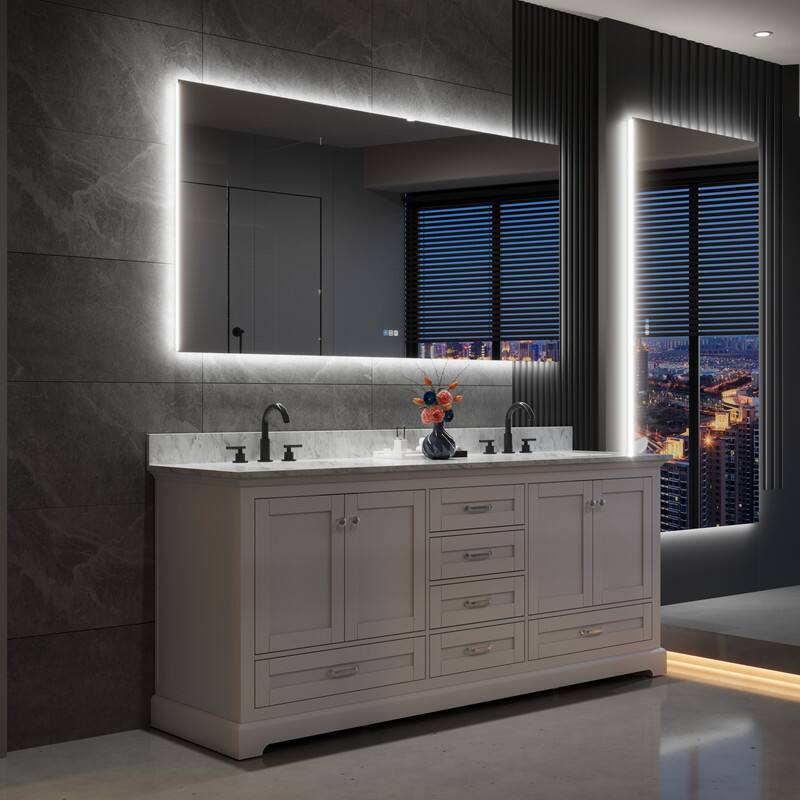 Angle. WELLFOR - 72 in x 36 in Rectangular Frameless Bathroom Vanity Mirror with LED Light&Anti-Fog, Aluminum Backlights Mirror - Chrome.
