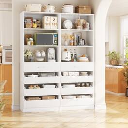 Aheaplus - 2 Pack-Premium Wood Pantry Cabinet: 4 Drawers, 3 Shelves, Wall-Fit Design for Organized Kitchen Storage - White