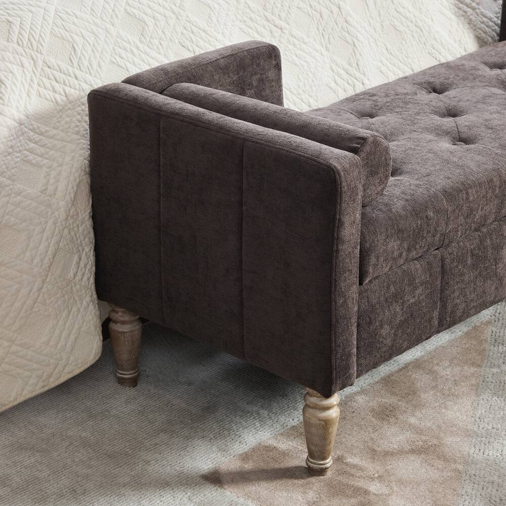 Alt View 2. Ropilly - Ropilly 64.6 inch Tufted Chenille Storage Bench, Flip-Top End of Bed Bench with Armrests and Backrest, Coffee - Coffee.