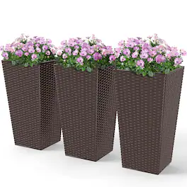 Outsunny - Set of 3 Tall Planters, Indoor and Outdoor Flower Pot Set - Brown