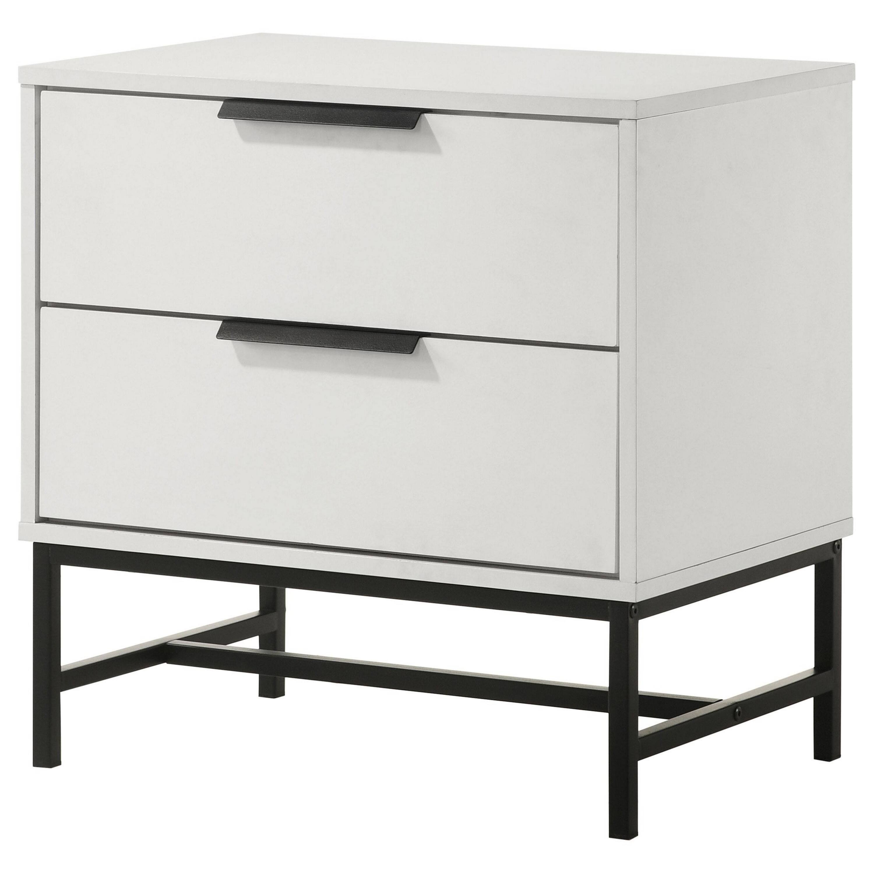 Alt View 2. Manhattan Lane - Noro Nightstand, 24 Inch, 2 Storage Drawers, Modern White, Metal - White.