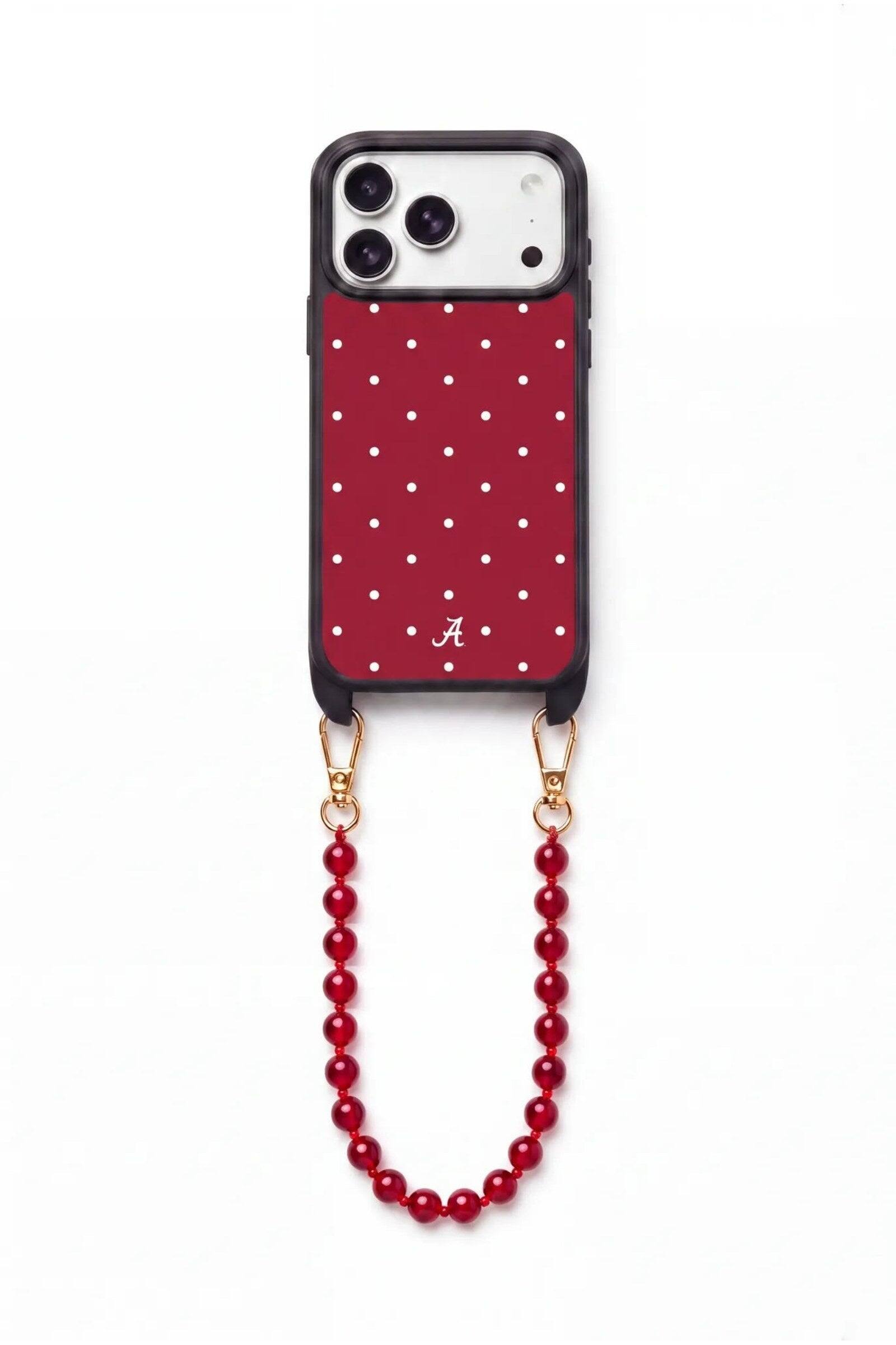 Front. Cordée Cases - University of Alabama Phone Wristlet Set - iPhone 18 Pro - Red Polka Dot.