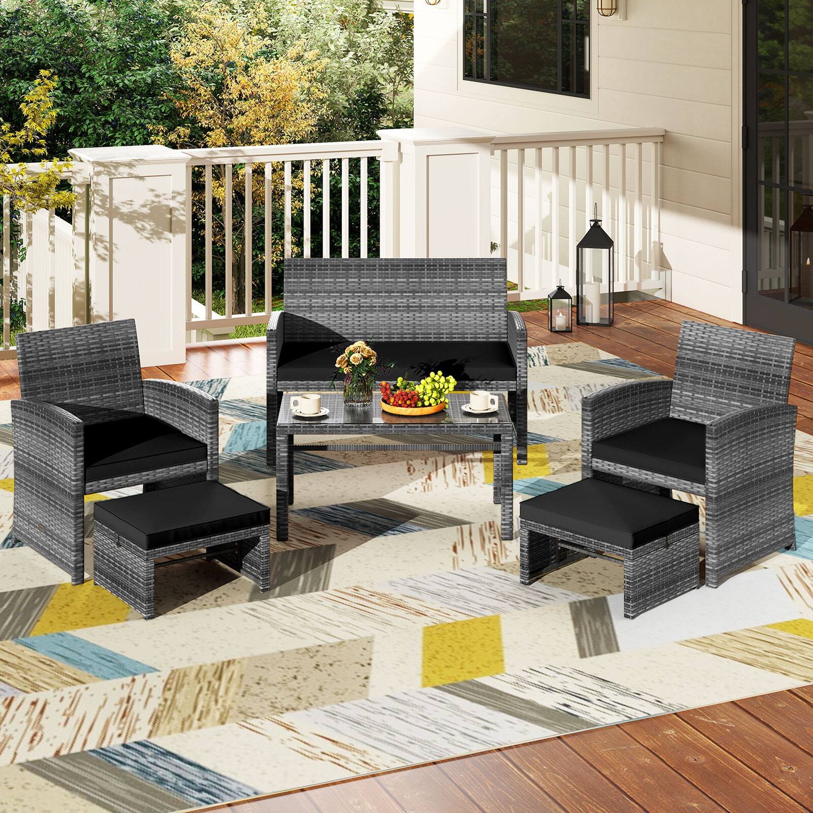 Alt View 3. Costway - Costway 6PCS Patio Furniture Set Outdoor Sectional Conversation PE Rattan Sofa Set - Mix Brown,Black.