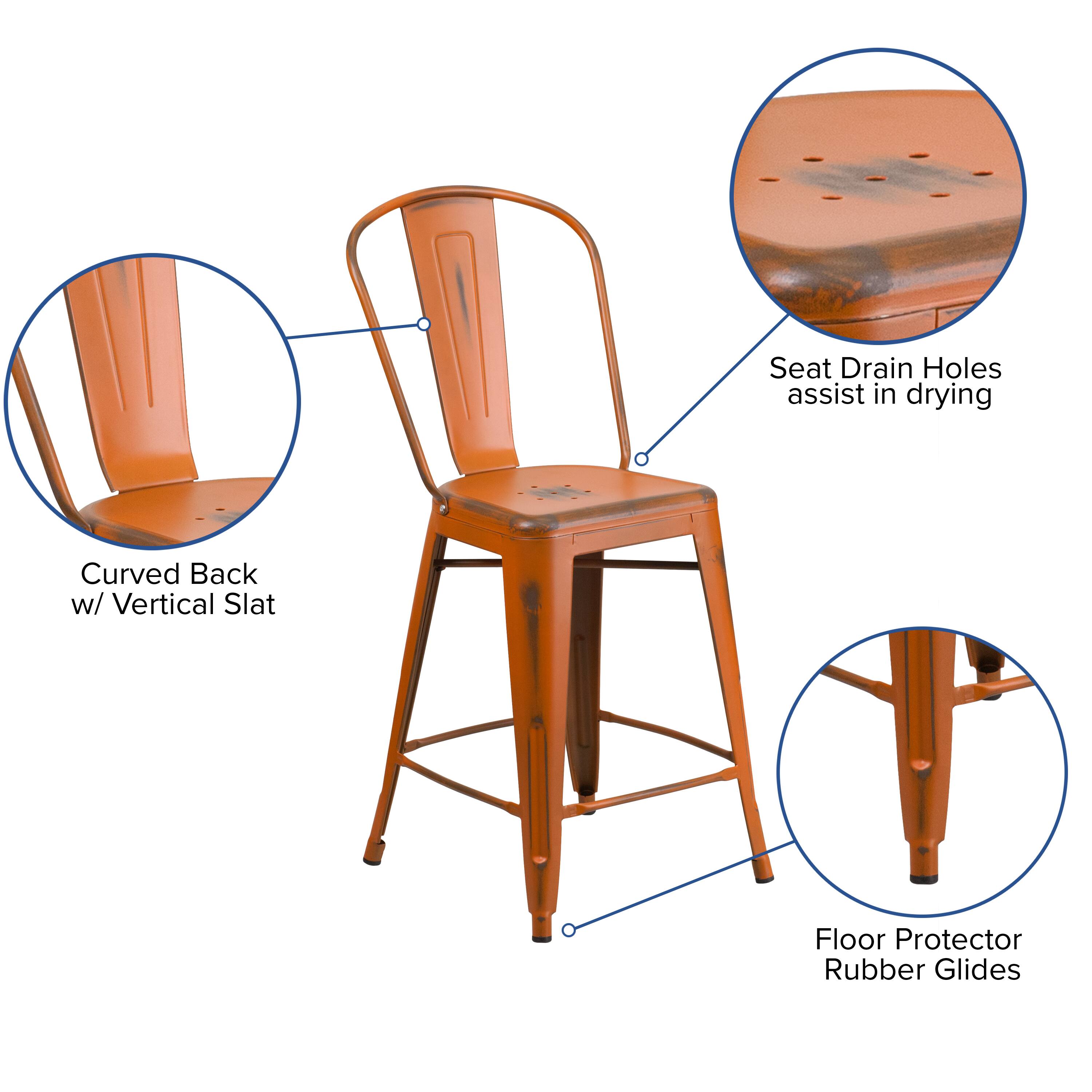 Seat Drain Holes assist in drying  
Curved Back w/ Vertical Slat  
Floor Protector Rubber Glides