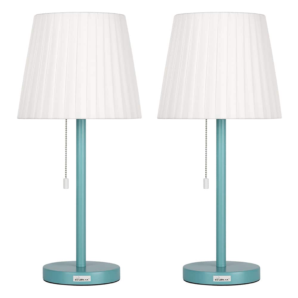 Oumilen - Modern Bedside Lamps Set of 2 - White Fabric Shade Table Lamps with Pull Chain Switch for Bedroom Office Girls Room