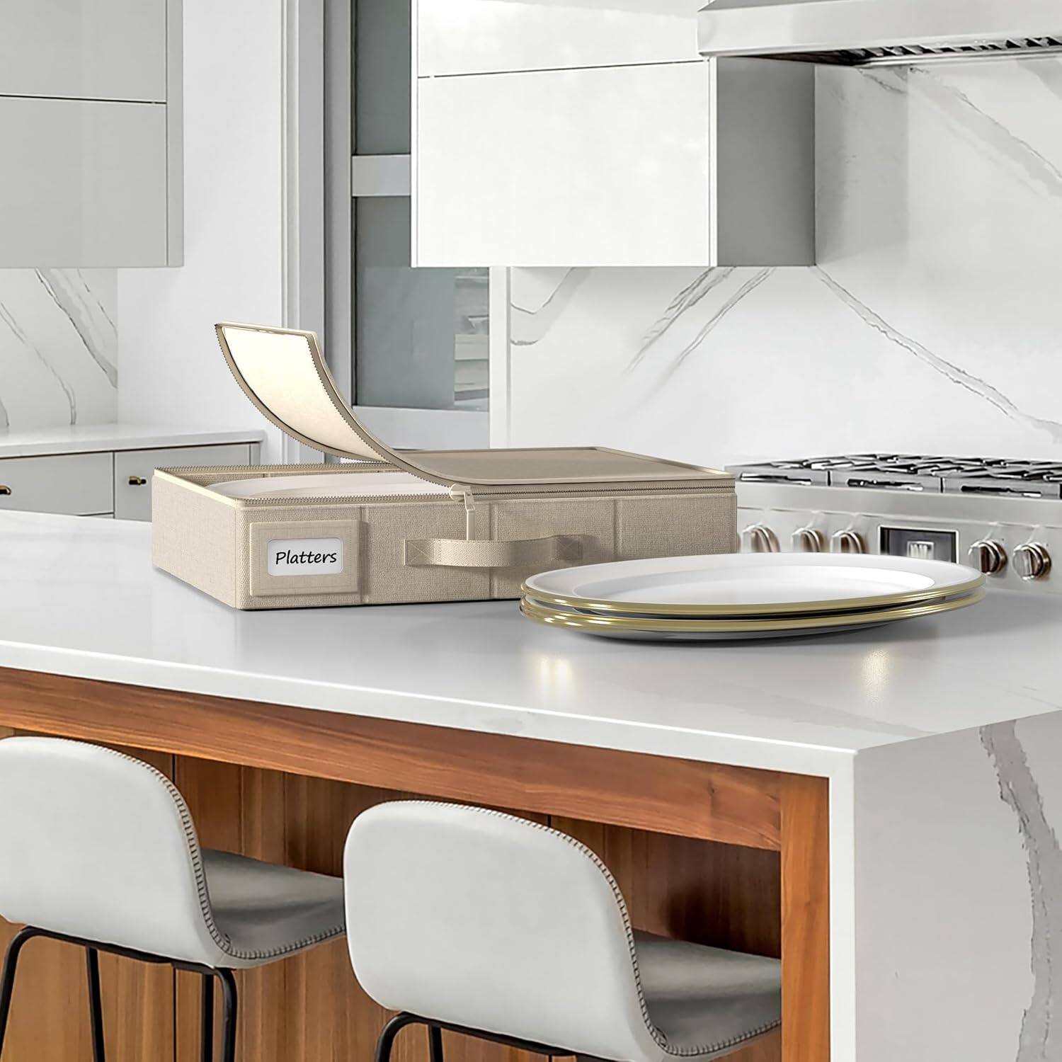 Alt View 2. Sorbus - Sorbus China Storage Containers – Dinnerware Organizer for Platter Storage with Lid, Holds Service for 12 Packing Dishes - Beige.