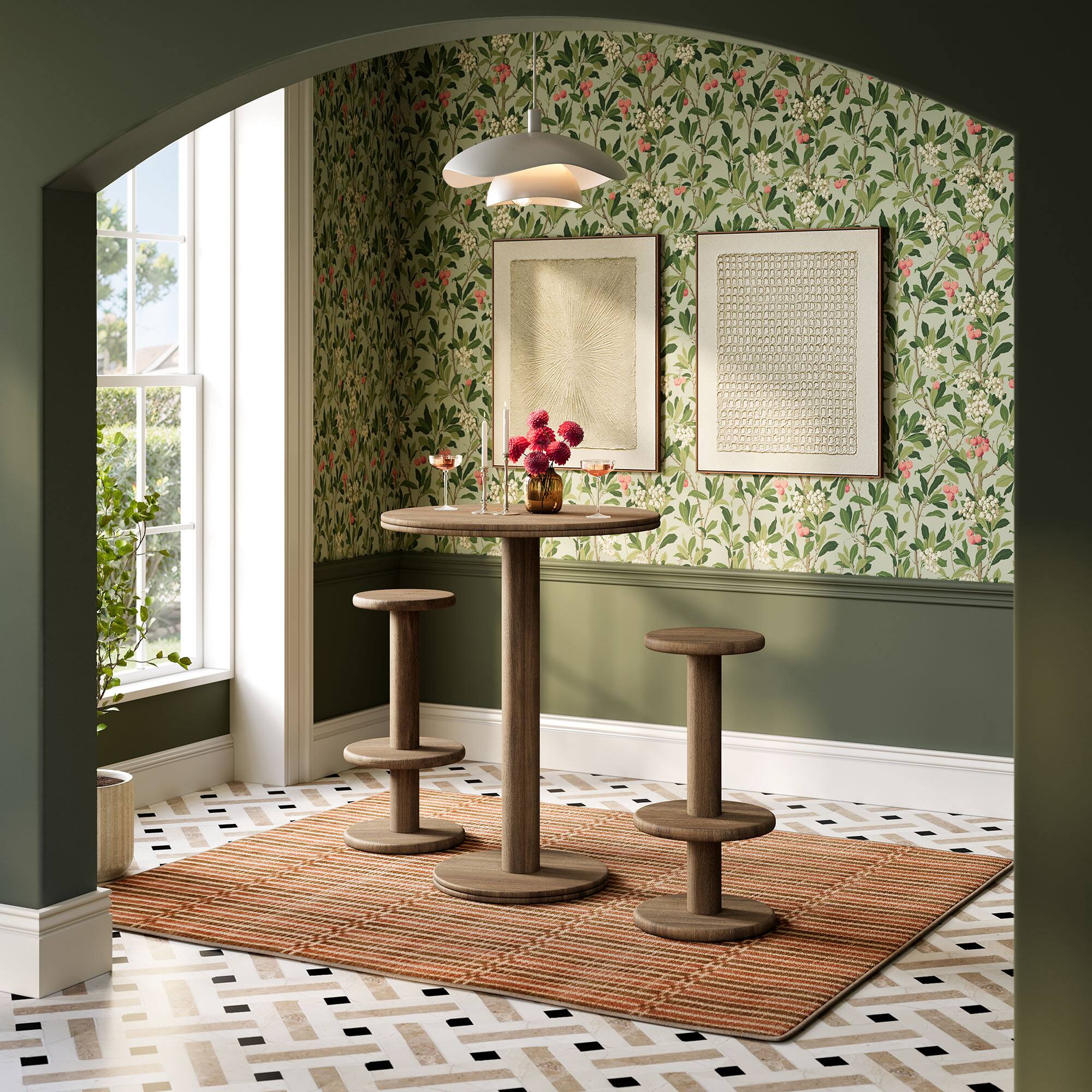 Alt View 2. Modway - Neo 3-Piece Round Indoor - Outdoor Patio Wood Bar Table And Stool Set by Modway - Cocoa Brown.