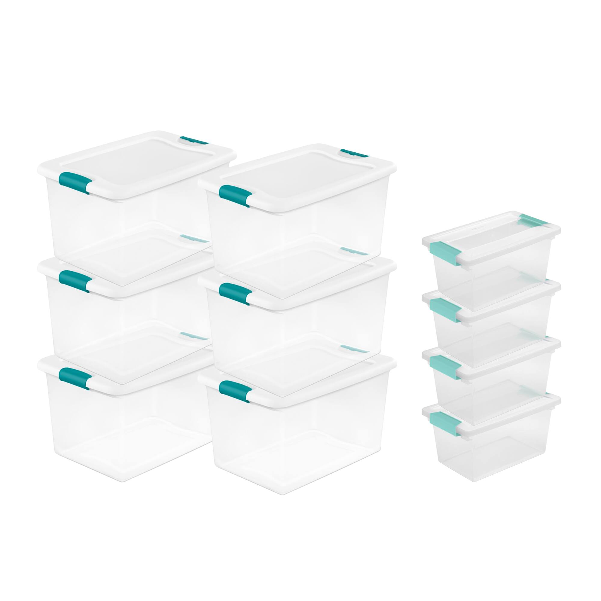 Front. Sterilite - Sterilite 64 Quart Latching Storage Tote Box (6 Pack) + Medium Clip Box (4 Pack) - Clear.