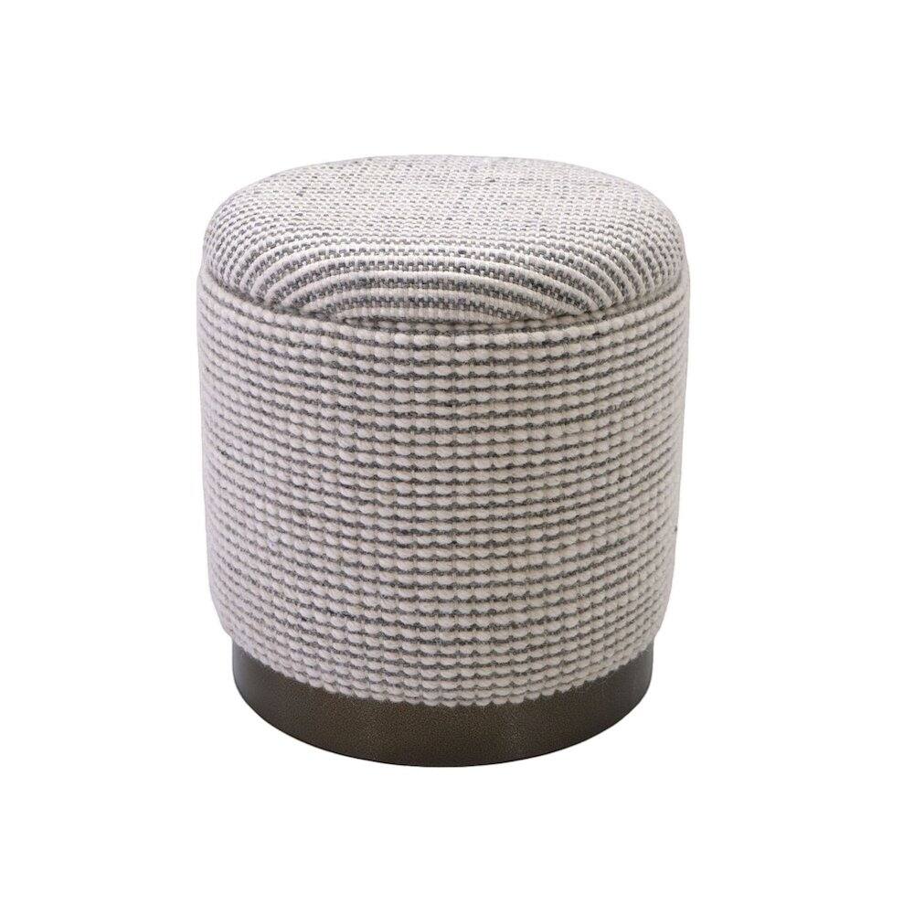 Front. Carolina Chair & Table - Handwoven Kratus Hammered Metal Storage Ottoman - Ivory & Grey.
