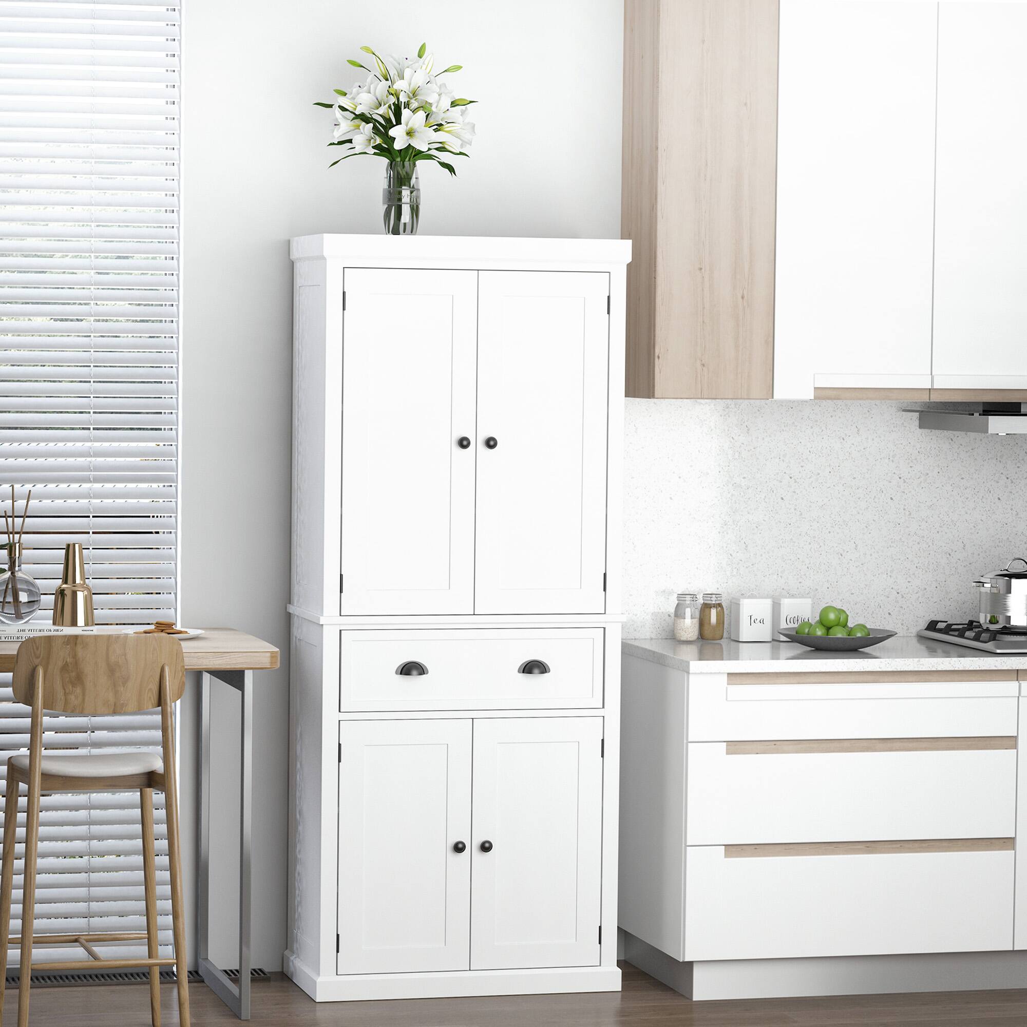 Alt View 1. Homcom - 72.5" Kitchen Pantry Cabinet, Freestanding Storage Cabinet with 4 Doors, Drawer & 3 Adjustable Shelves for Dining Room - White.