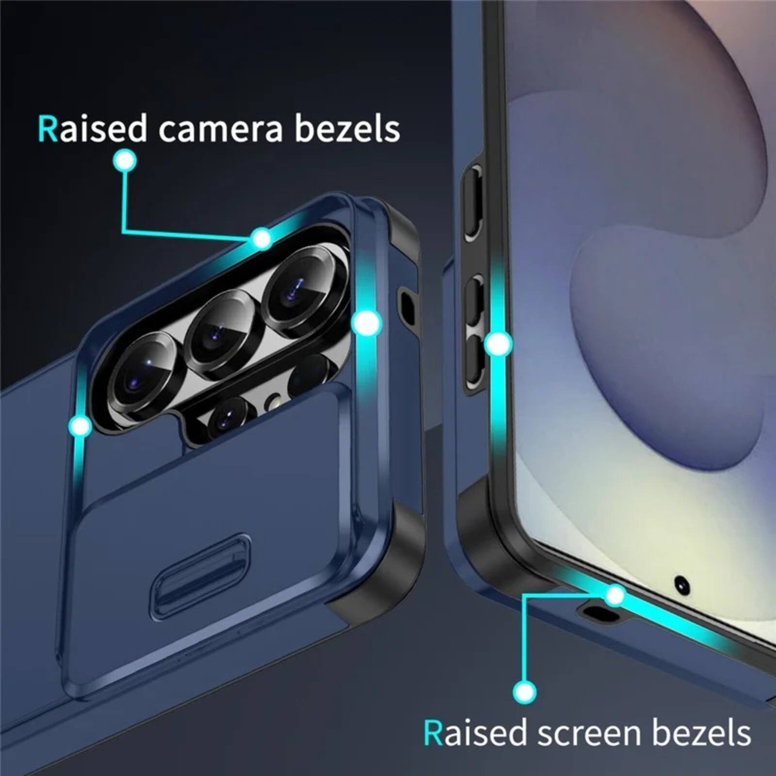 Raised camera bezels  
Raised screen bezels