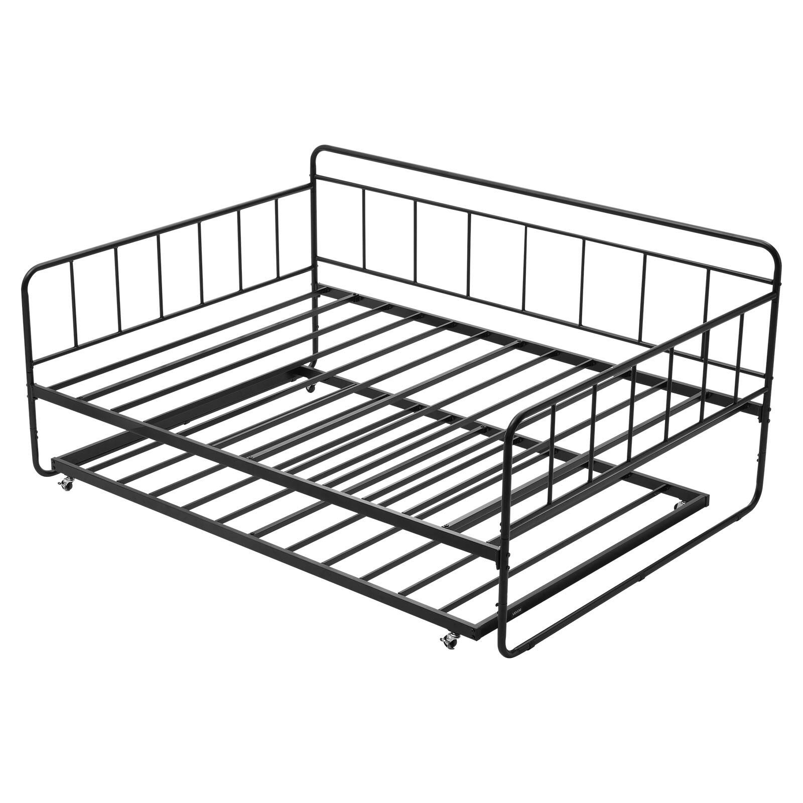 Front. VEVOR - Full Size Daybed Frame, Day Bed with Trundle, Heavy Duty Metal Platform Bed Frame, Full Daybed with Metal Slats Support - Black.