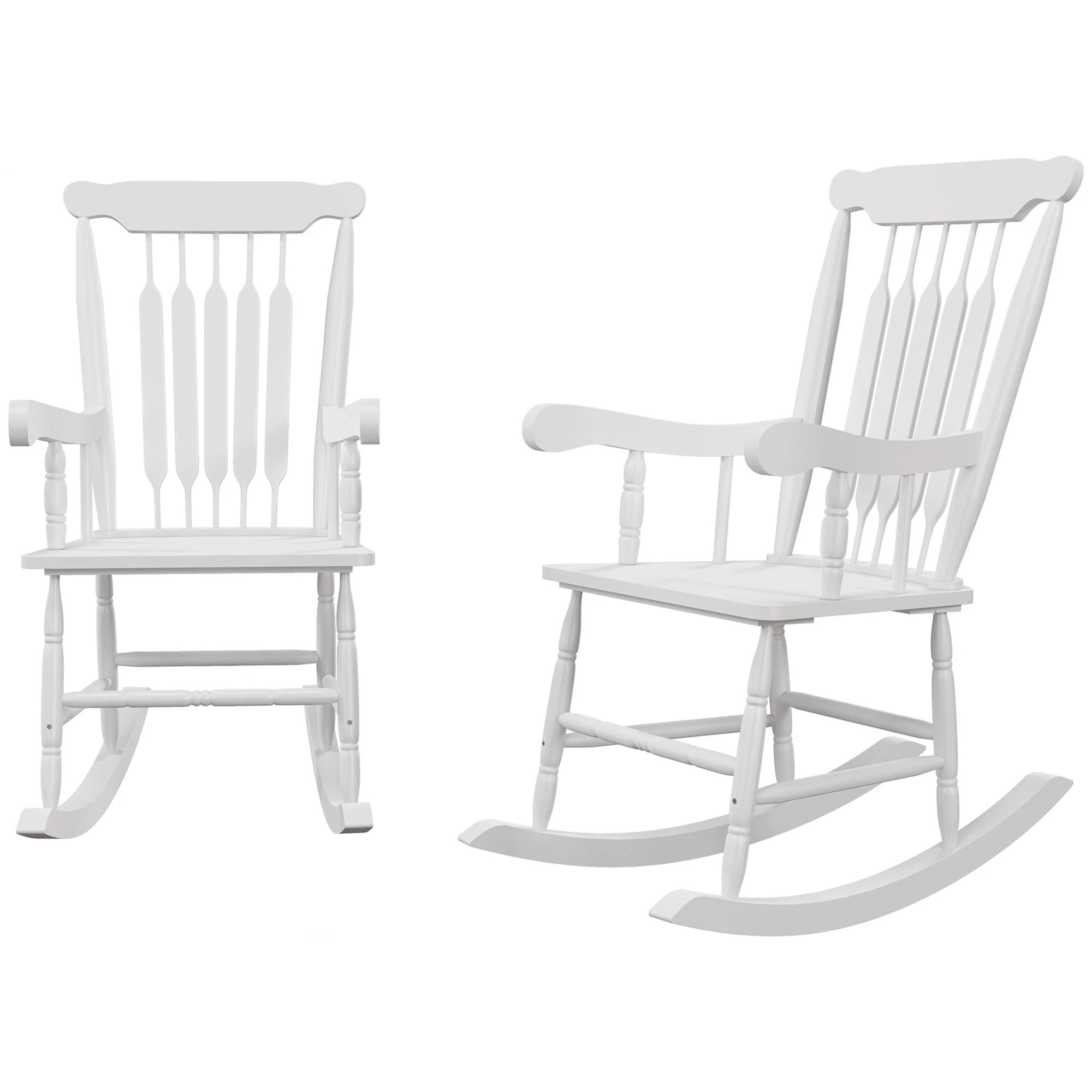 Alt View 1. Resenkos - Resenkos 2-Piece Outdoor High-Back Rocking Chairs, 350 lbs Capacity, Durable Wooden Garden & Patio Seating,White - White.