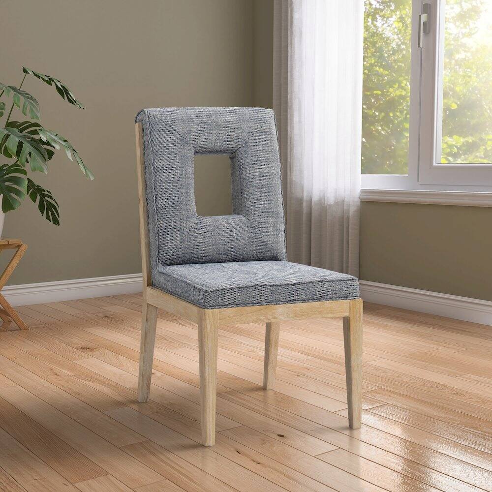 Alt View 1. Meridian Furniture - Gwendolyn Navy Linen Textured Fabric Dining Side Chair, Set of 2 - Blue.