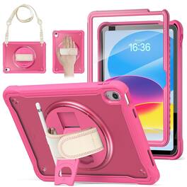 UUCOVER - Built-in Screen Protector Case for iPad A16 2025 /iPad 10th Gen 2022 ,Shockproof TPU+PC Case Stand Cover+Shoulder Strap - Rose