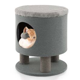 Costway - 3-IN-1 Cat Condo Stool Kitty Bed with Scratching Posts & Plush Ball Toy