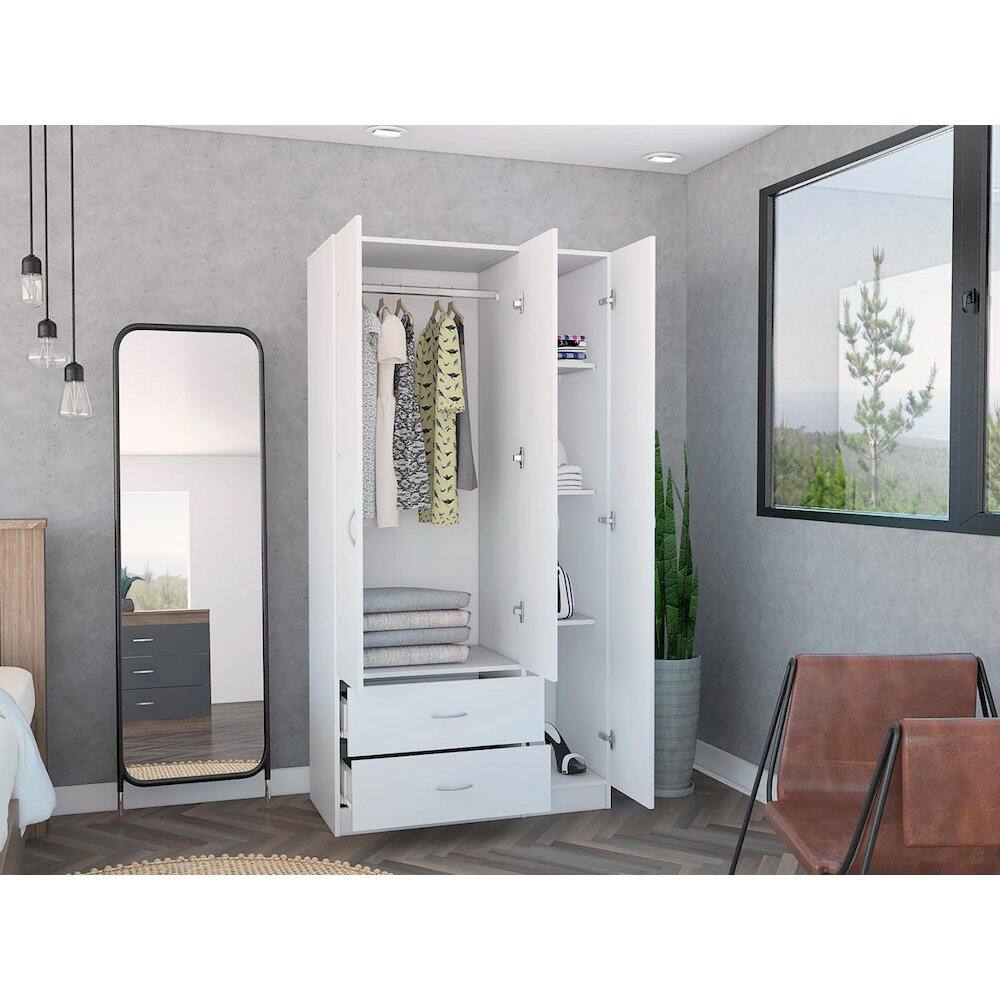 Alt View 4. TuHome - Austral Three Door Armoire White MDF - White.