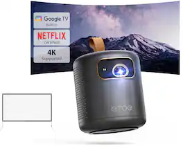 ETOE - Dolphin 1080P Mini Projector with Google TV/Stand & 50'' Projection Screen, Portable Outdoor Projector, Bluetooth & WiFi - Black