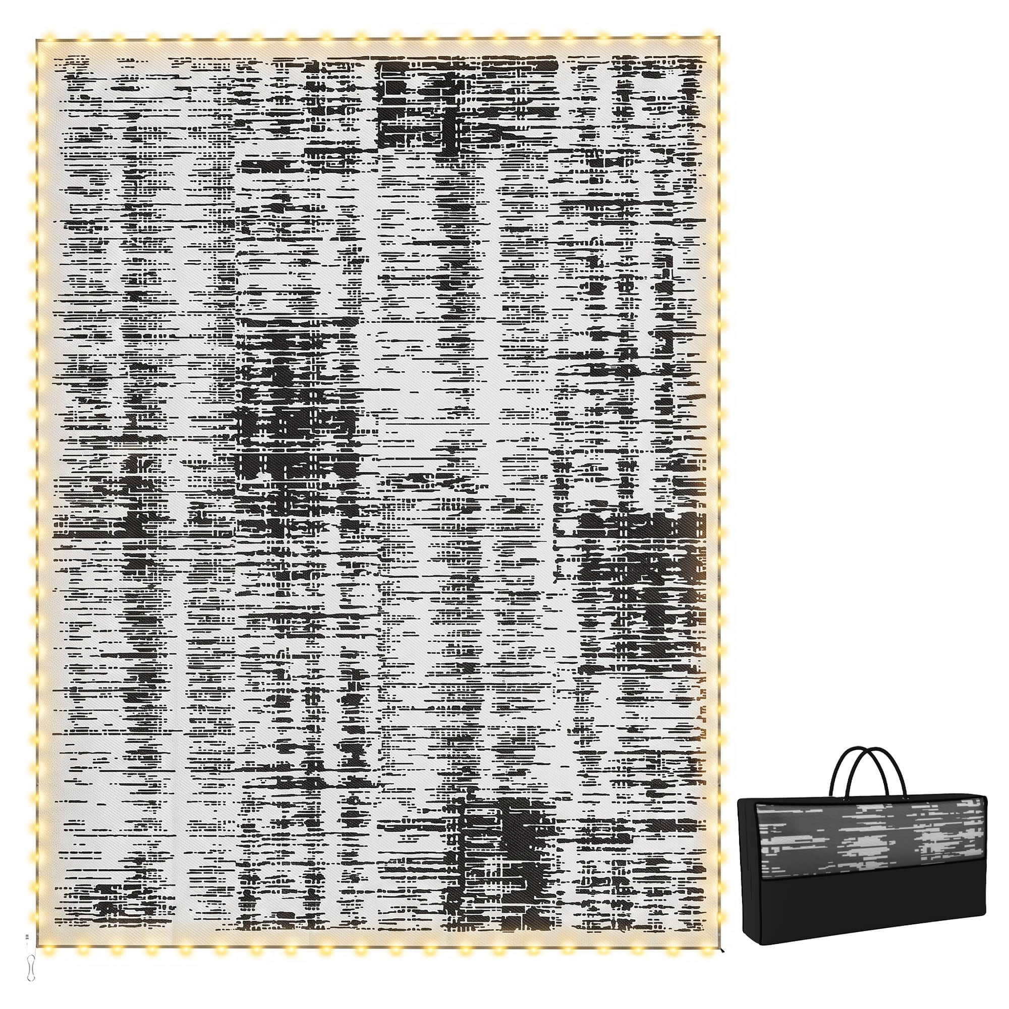 Outsunny - Outdoor Rug Carpet with LED Lights, Carry Bag & Ground Stakes for Backyard, Deck, Picnic, Beach - Dark Gray