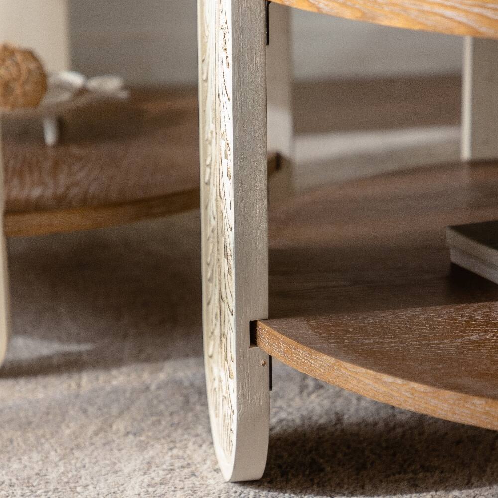 Alt View 1. Loheer - Loheer Carved Wooden Coffee Table Retro Solid Wood End Table - Brown.